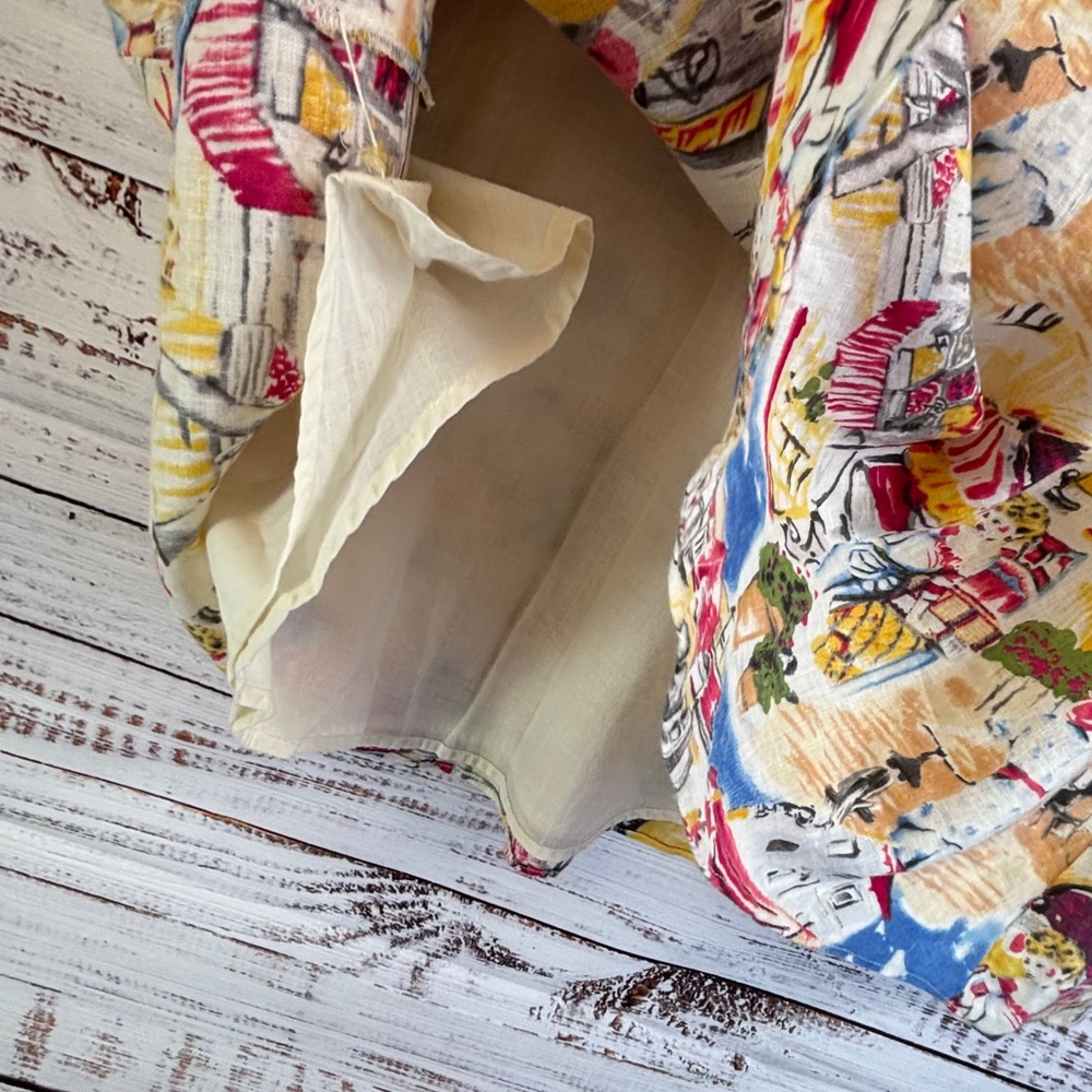 Vintage 100% Linen Midi Skirt 12 Multi Novelty European Print Eclectic Whimsy - Picture 12 of 13